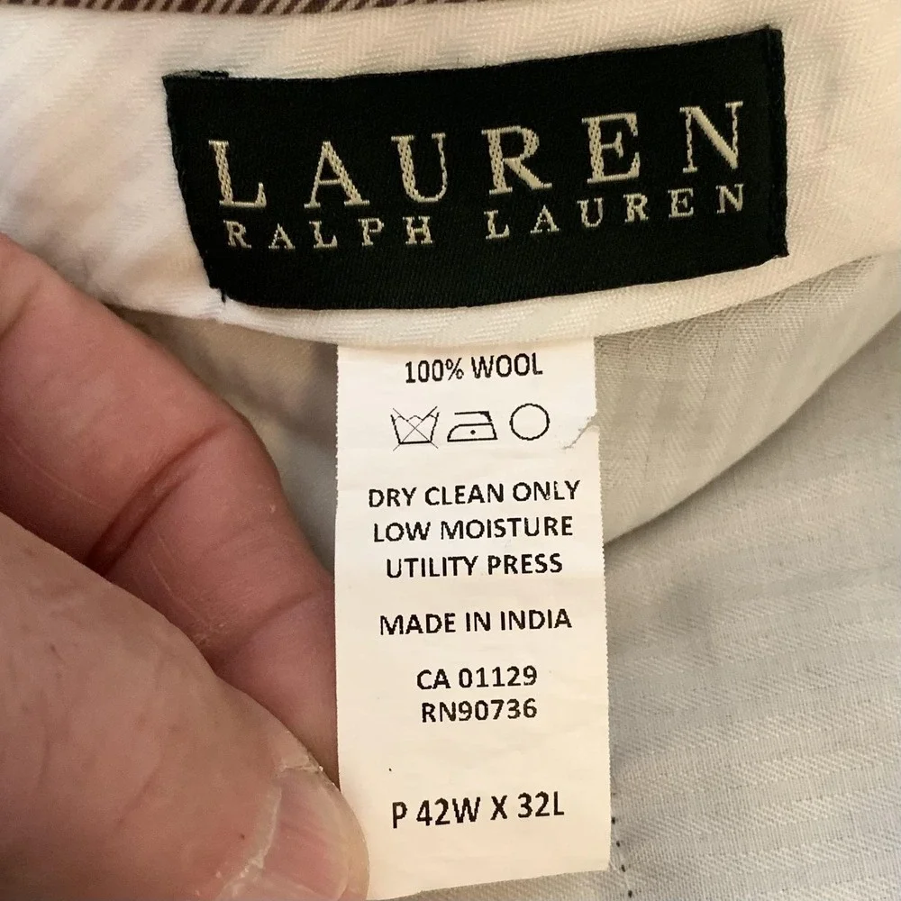 Lauren Ralph Lauren Pants Mens 42x32 Gray Wool Flat Front Straight Leg Dress